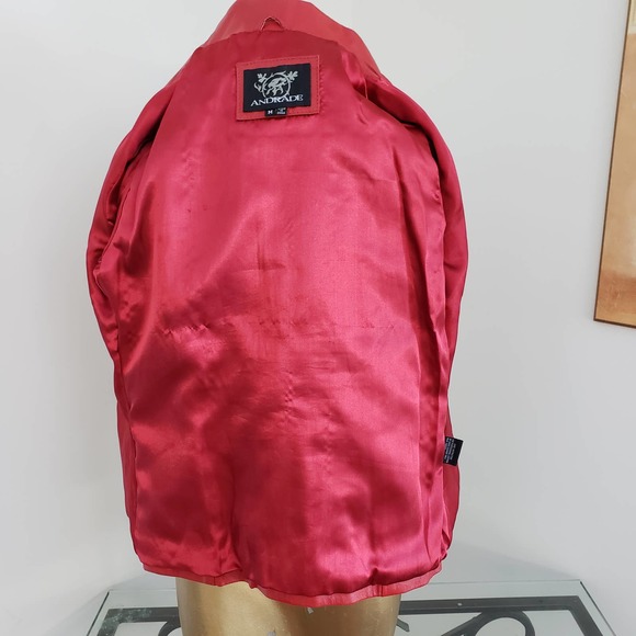 Women's Andrade Red Leather Jacket With Embordered Heart Design Sz M - Picture 4 of 15